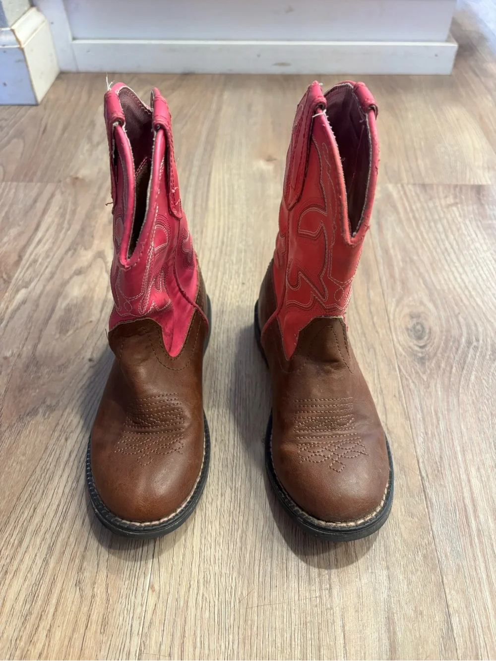 Kids Western Cowboy Boots in Pink and Brown